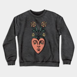 Traditional Tattoo Heart with Botanicals Crewneck Sweatshirt